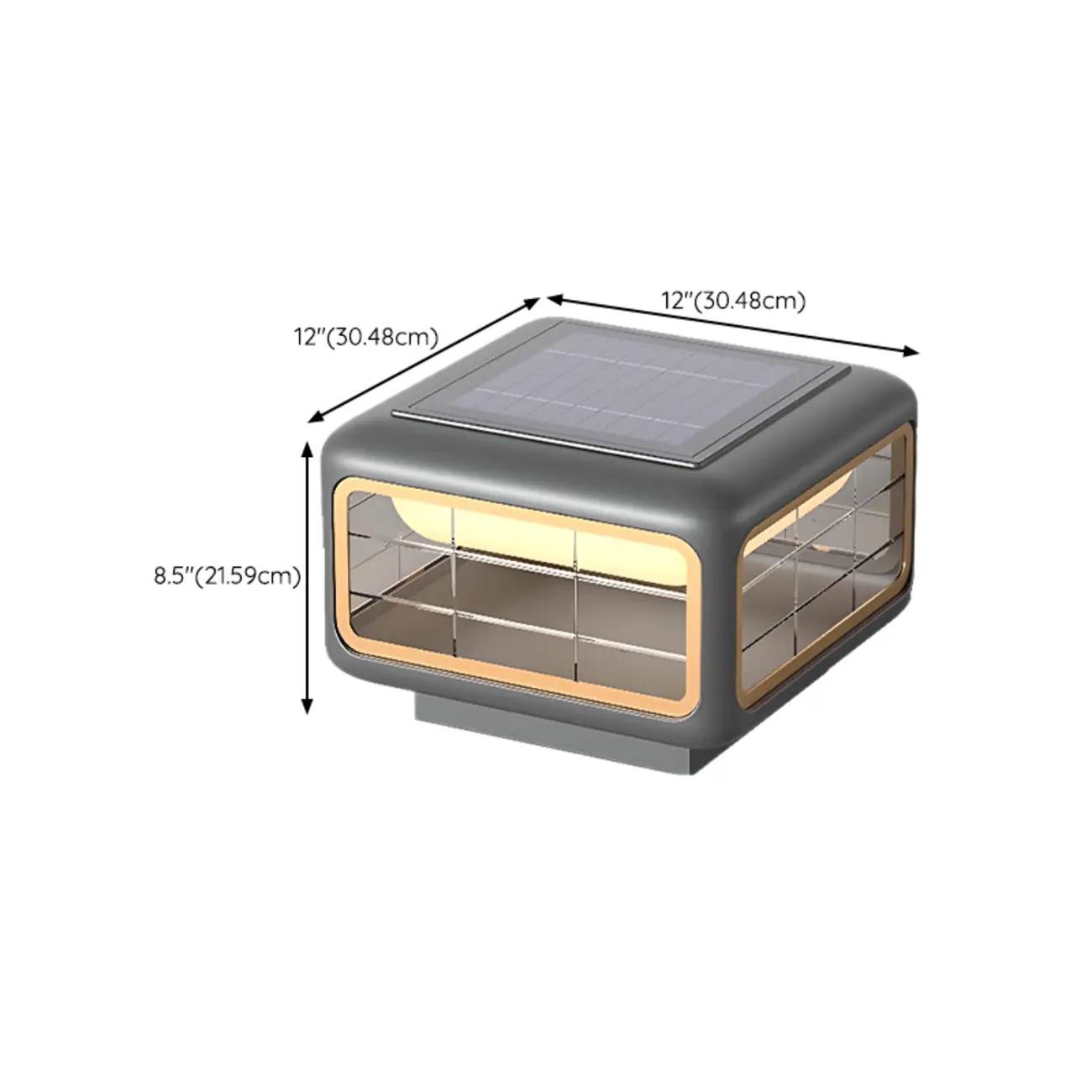 Modern Grey Square Solar Post Cap Light for Garden #size