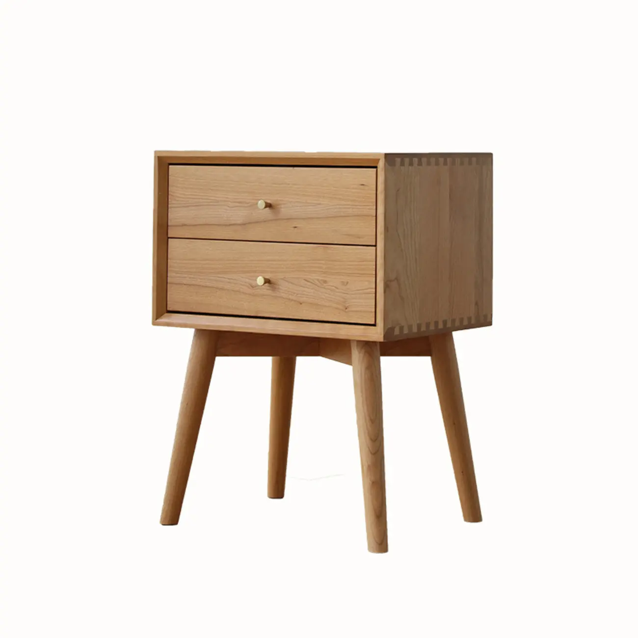 Scandinavian Narrow Cherry Wood Nightstand with Drawers Image - 6 | homeyfad
