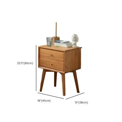 Scandinavian Narrow Cherry Wood Nightstand with Drawers #size