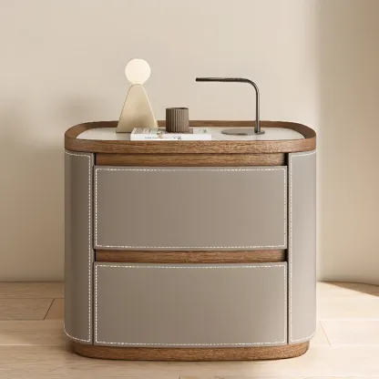 Trendy Low Tray-Top 2 Layer Solid Wood Nightstand Image - 1