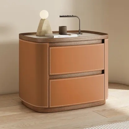 Trendy Low Tray-Top 2 Layer Solid Wood Nightstand Image - 4