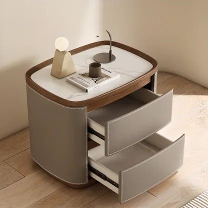 Trendy Low Tray-Top 2 Layer Solid Wood Nightstand Image - 2