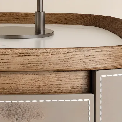 Trendy Low Tray-Top 2 Layer Solid Wood Nightstand Image - 10