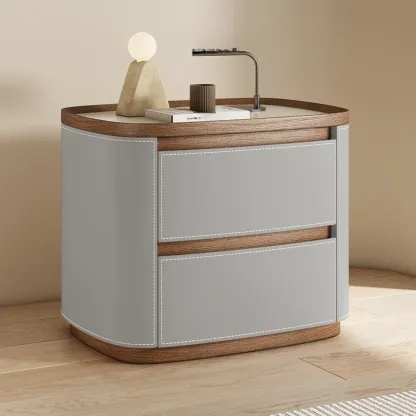 Trendy Low Tray-Top 2 Layer Solid Wood Nightstand Image - 13