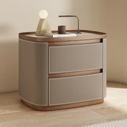 Trendy Low Tray-Top 2 Layer Solid Wood Nightstand Image - 15