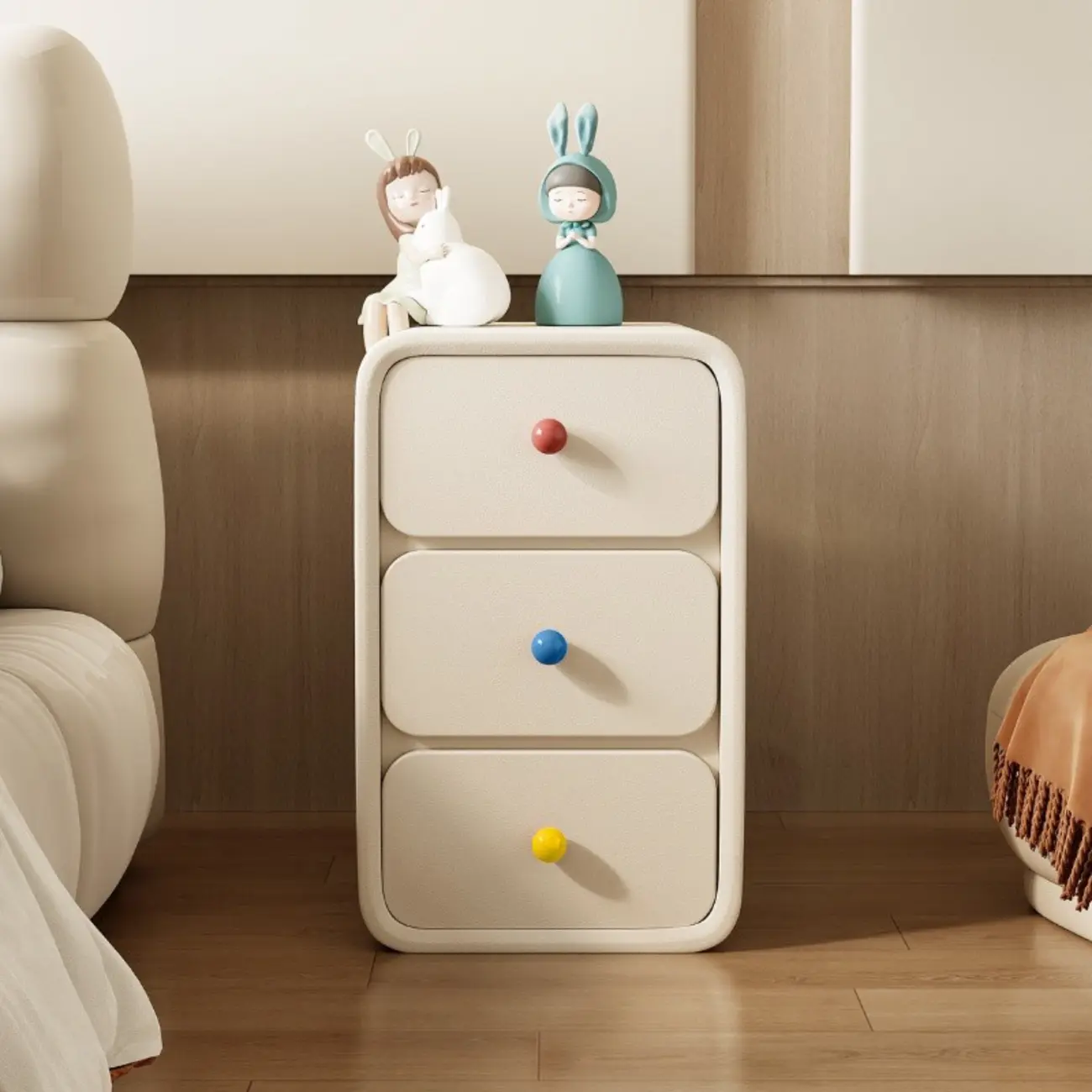 Narrow Wooden 3 Layer White Nightstand in Deep Storage Image - 1 | homeyfad