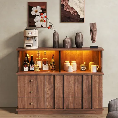 Modern Nut-brown Freestanding Wood Wine Bar Cabinet Image - 1