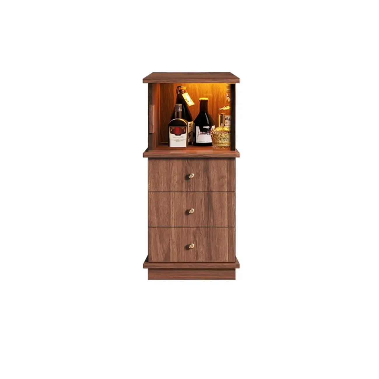Modern Nut-brown Freestanding Wood Wine Bar Cabinet Image - 2
