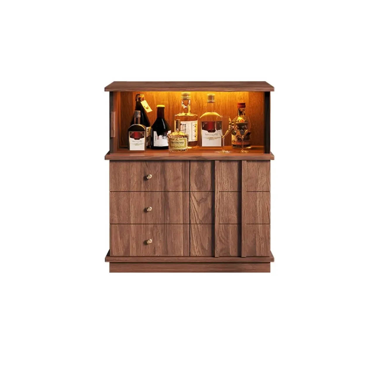 Modern Nut-brown Freestanding Wood Wine Bar Cabinet Image - 5