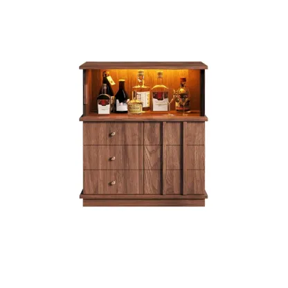 Modern Nut-brown Freestanding Wood Wine Bar Cabinet Image - 5