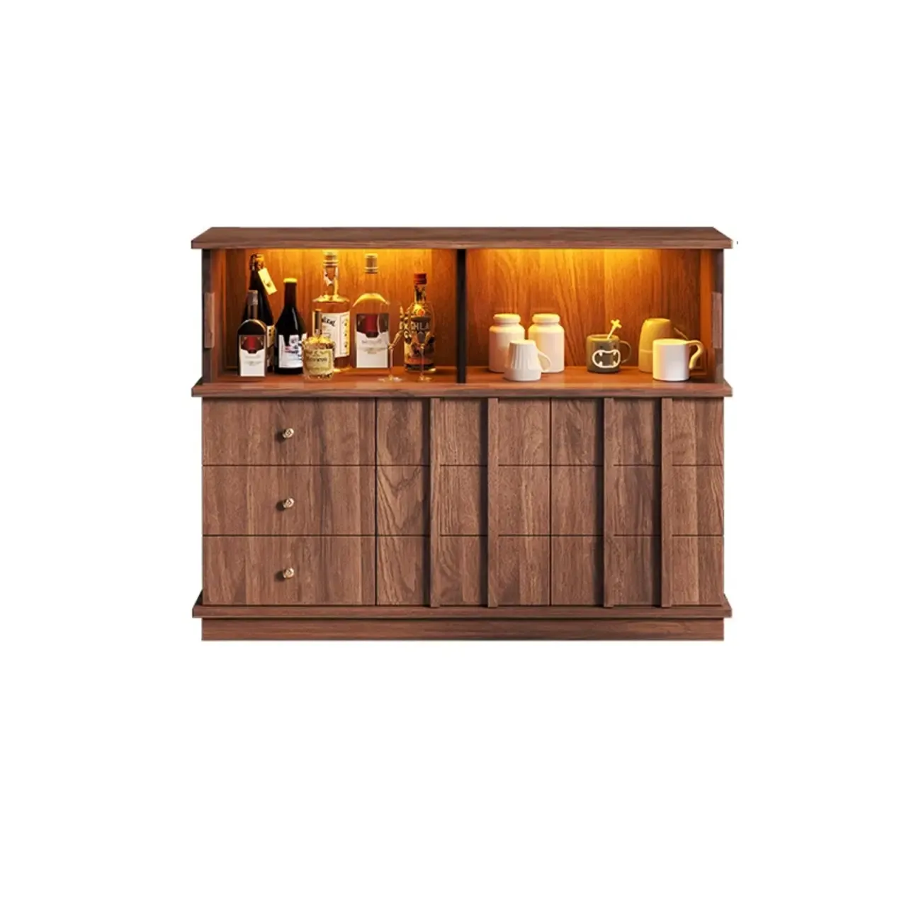 Modern Nut-brown Freestanding Wood Wine Bar Cabinet Image - 9