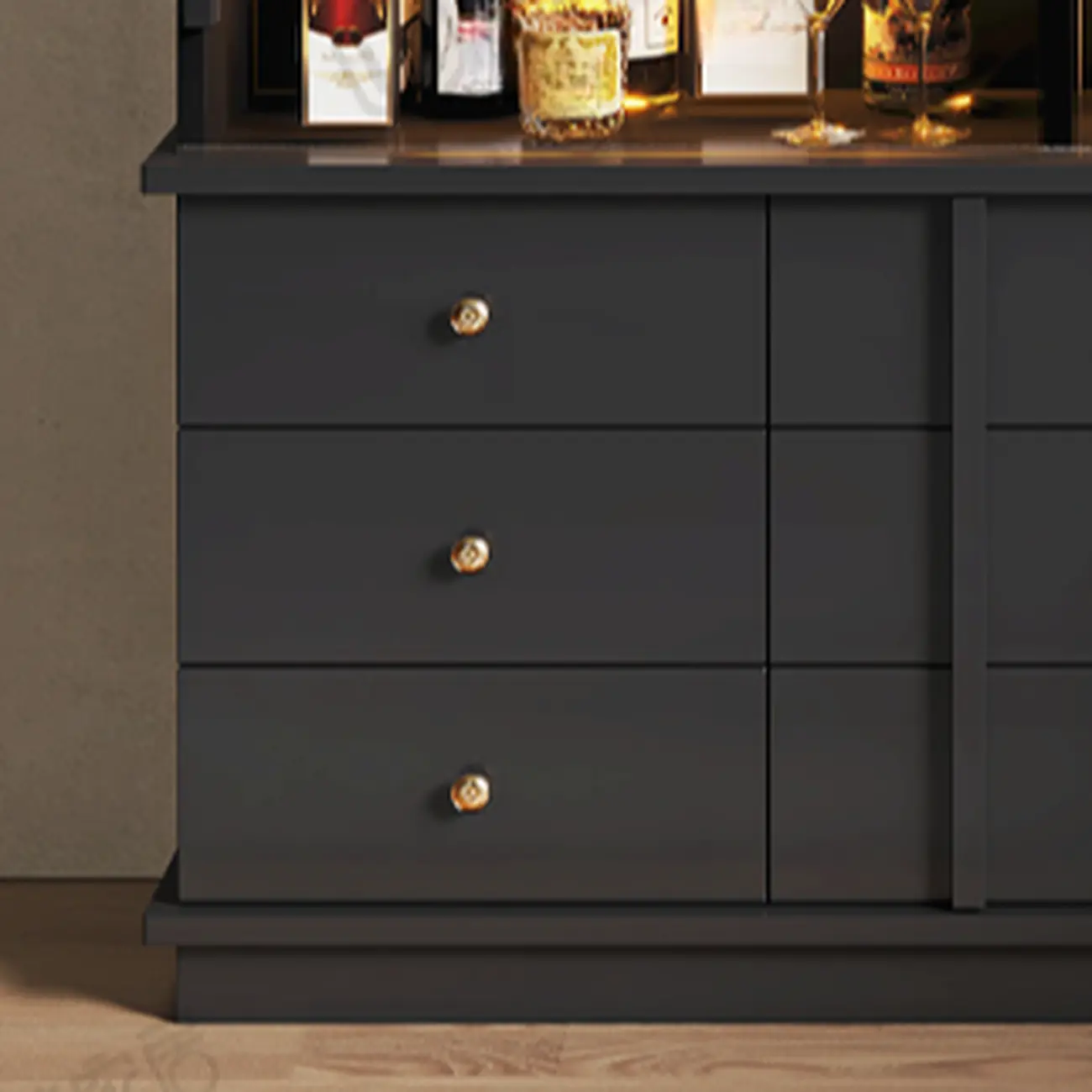 Modern Nut-brown Freestanding Wood Wine Bar Cabinet Image - 13 | homeyfad