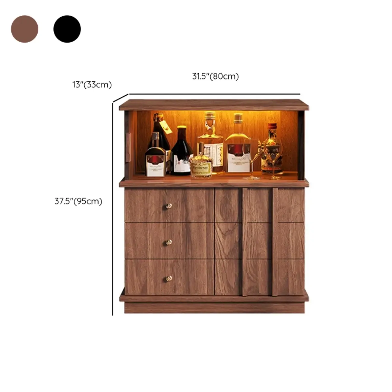 Modern Nut-brown Freestanding Wood Wine Bar Cabinet Image - 15