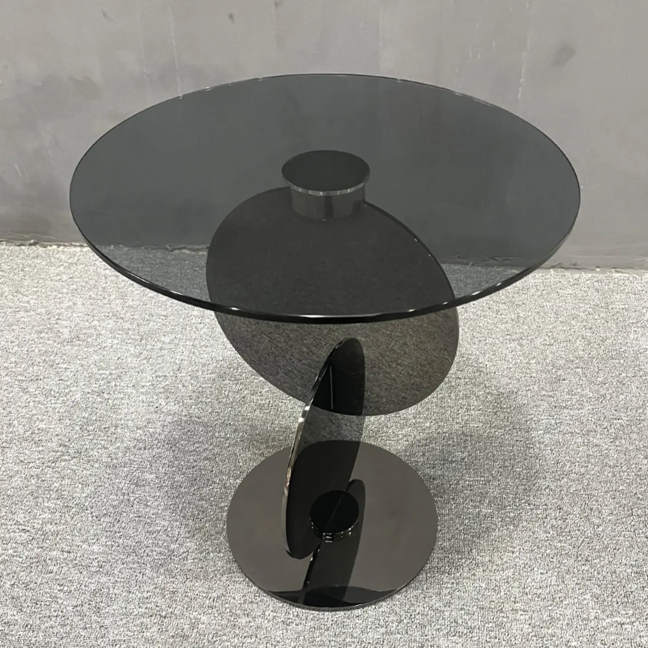 Scandinavian Glass Round Coffee Table Abstract Base Image - 2 | homeyfad