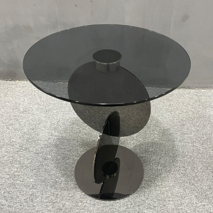 Scandinavian Glass Round Coffee Table Abstract Base