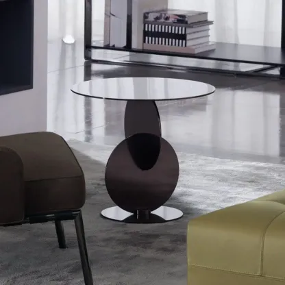 Scandinavian Glass Round Coffee Table Abstract Base Image - 6