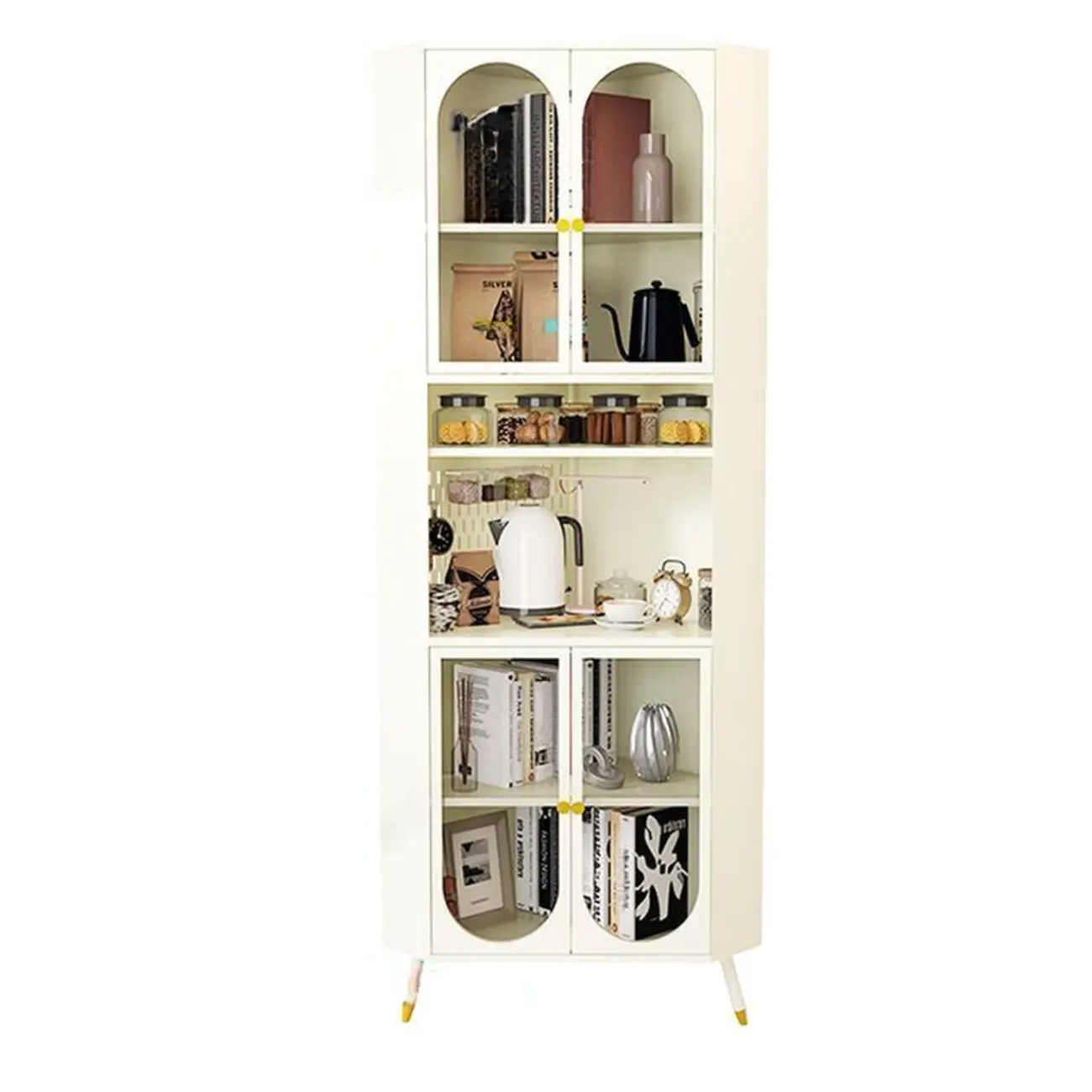 Versatile Ivory Wood Glass Door Storage Corner Cabinet Image - 11 | homeyfad