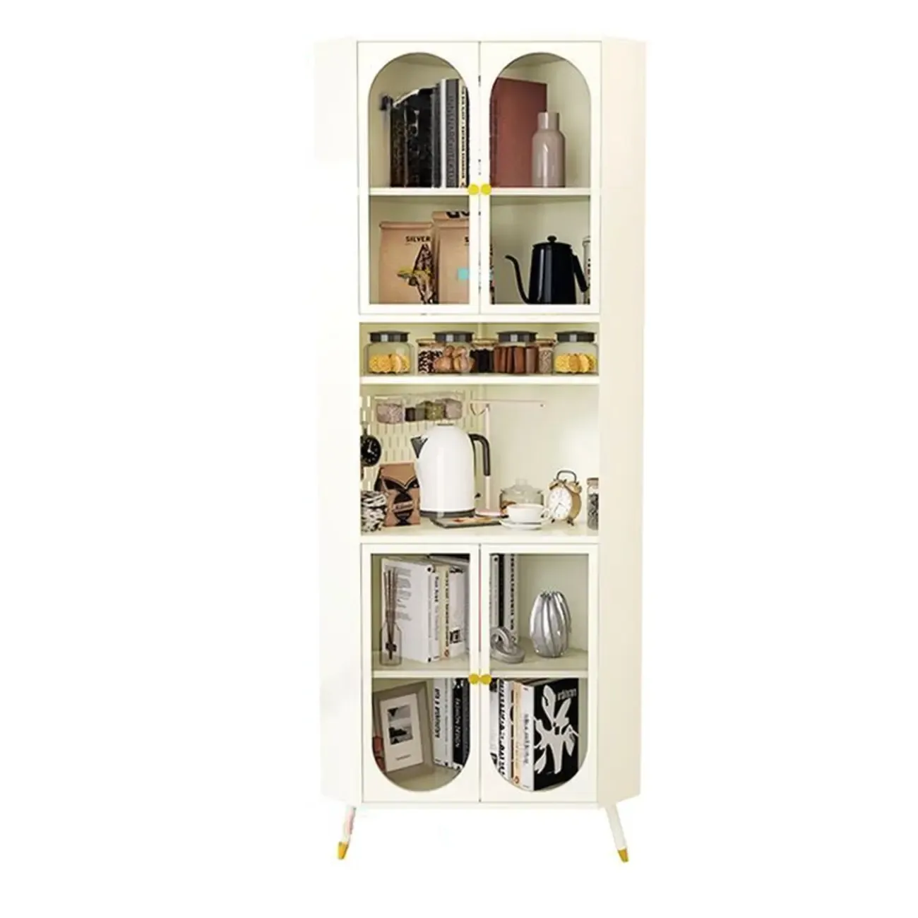 Versatile Ivory Wood Glass Door Storage Corner Cabinet Image - 11