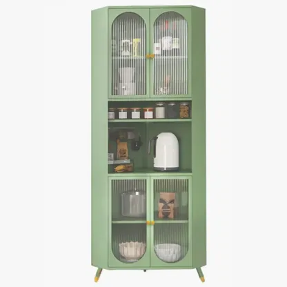 Versatile Ivory Wood Glass Door Storage Corner Cabinet Image - 12