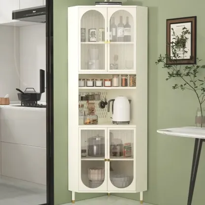 Versatile Ivory Wood Glass Door Storage Corner Cabinet Image - 4