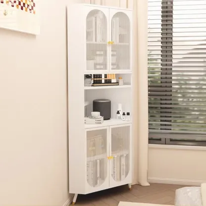 Versatile Ivory Wood Glass Door Storage Corner Cabinet Image - 5