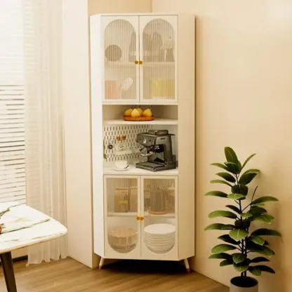 Versatile Ivory Wood Glass Door Storage Corner Cabinet Image - 6