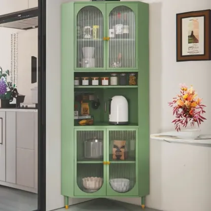 Versatile Ivory Wood Glass Door Storage Corner Cabinet Image - 7