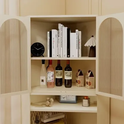 Versatile Ivory Wood Glass Door Storage Corner Cabinet Image - 9