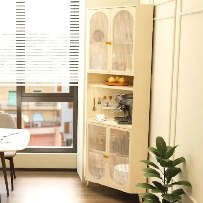 Versatile Ivory Wood Glass Door Storage Corner Cabinet Image - 10