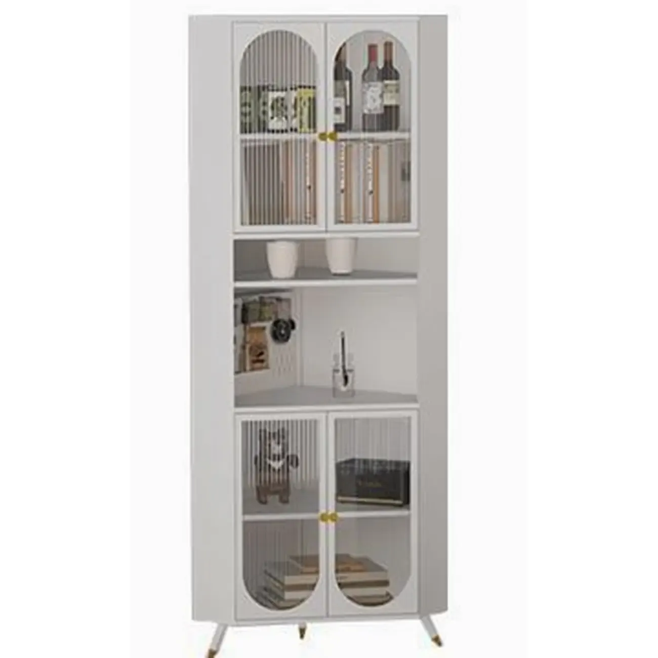 Versatile Ivory Wood Glass Door Storage Corner Cabinet Image - 13