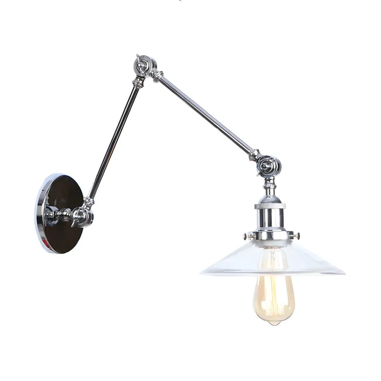 Industrial Clear Shade Sliver Swing Arm Wall Light Image - 3