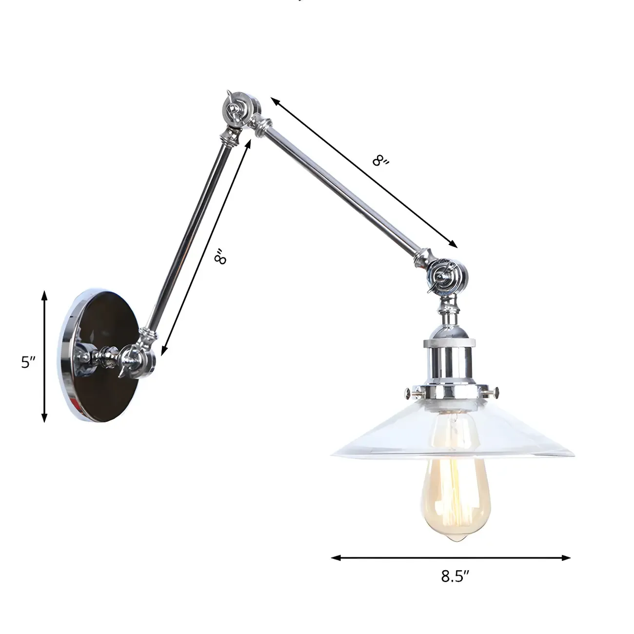 Industrial Clear Shade Sliver Swing Arm Wall Light Image - 4