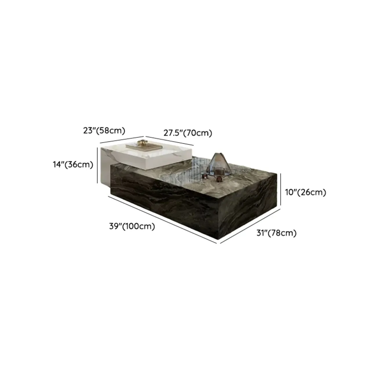 Low Rectangular Marble Block Modish Coffee Table Image - 10