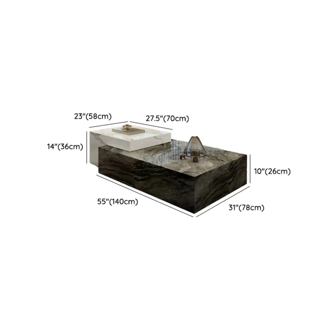 Low Rectangular Marble Block Modish Coffee Table Image - 11