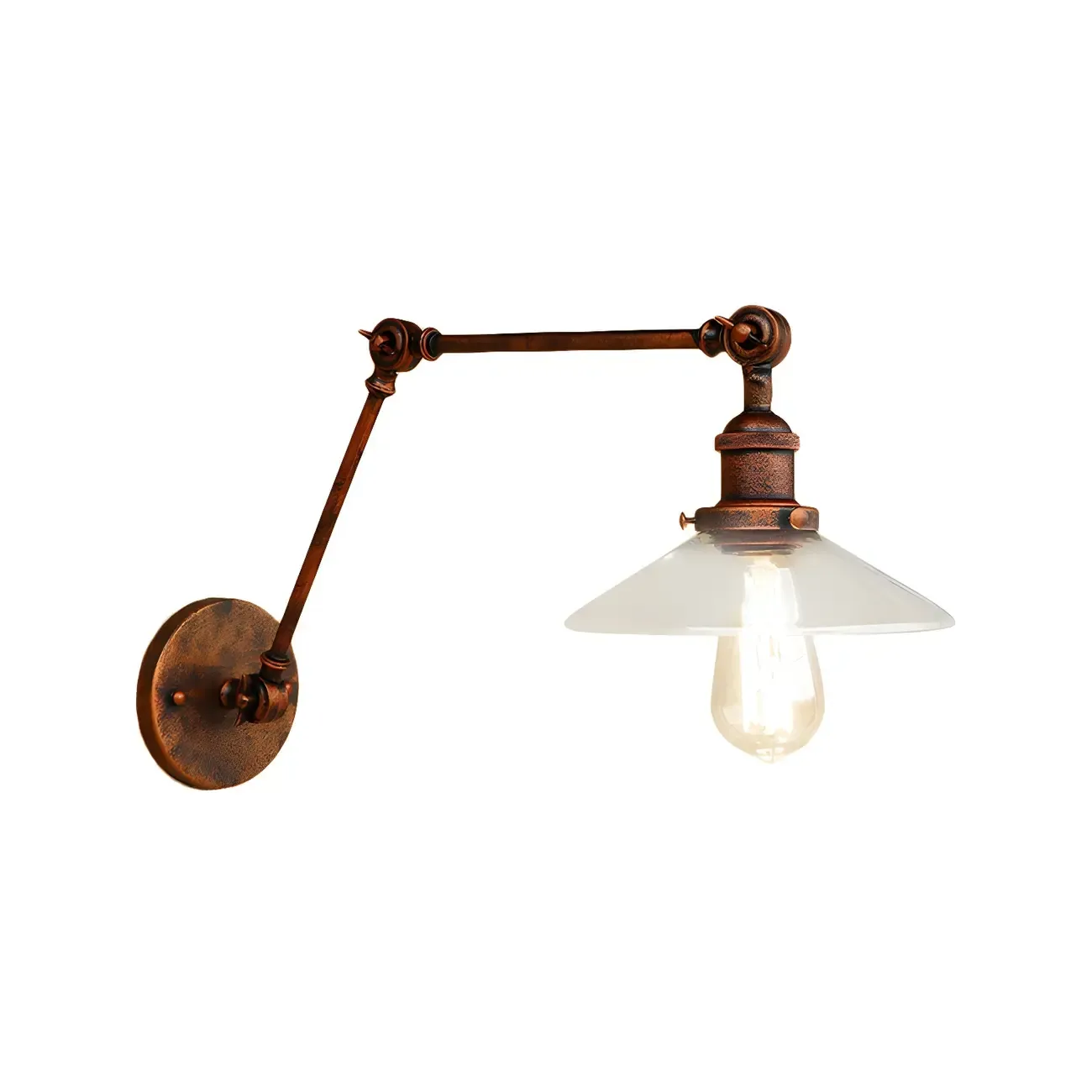 Antique Brass Glass Industrial Swing Arm Wall Light Image - 4