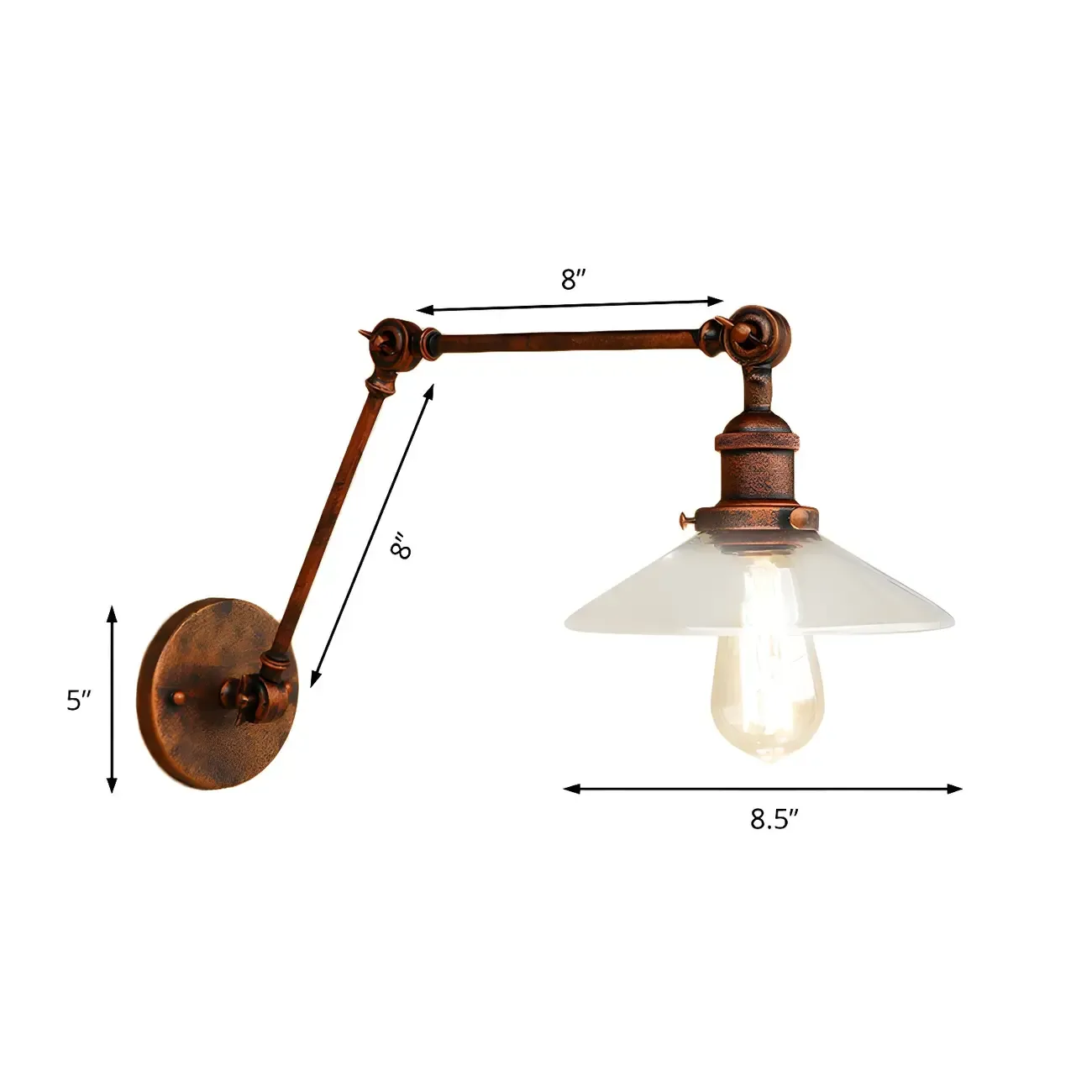 Antique Brass Glass Industrial Swing Arm Wall Light Image - 5