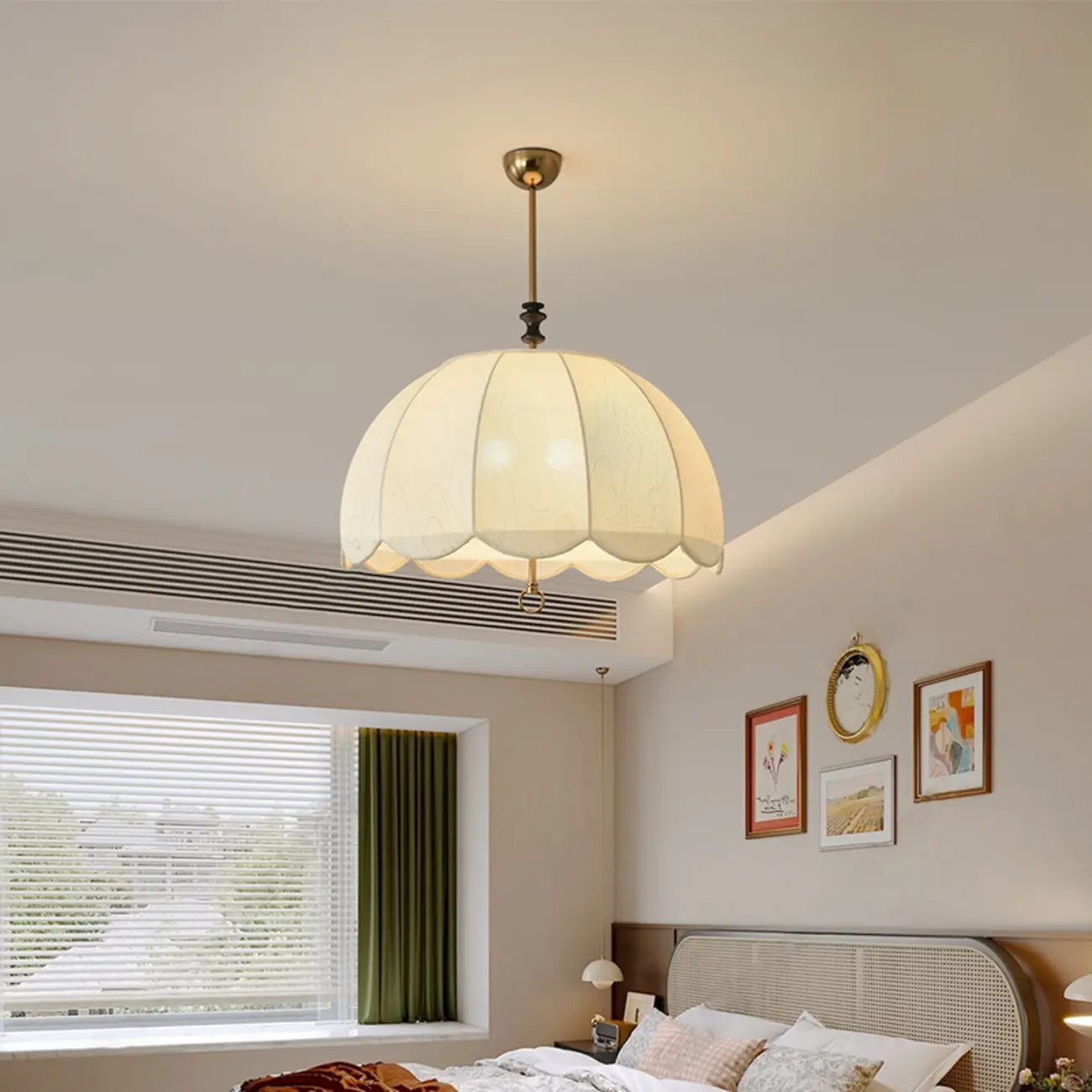 Vintage White Fabric Dome Shade Elegant Chandelier Image - 3 | homeyfad