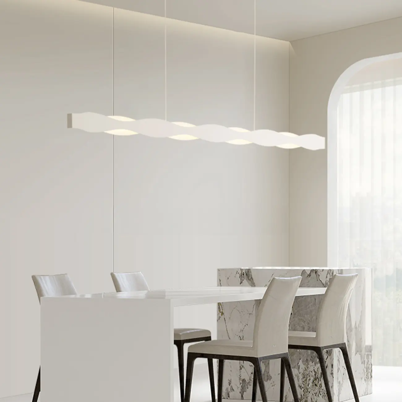 Minimalist White Wave Island Pendant Light Image - 1 | homeyfad