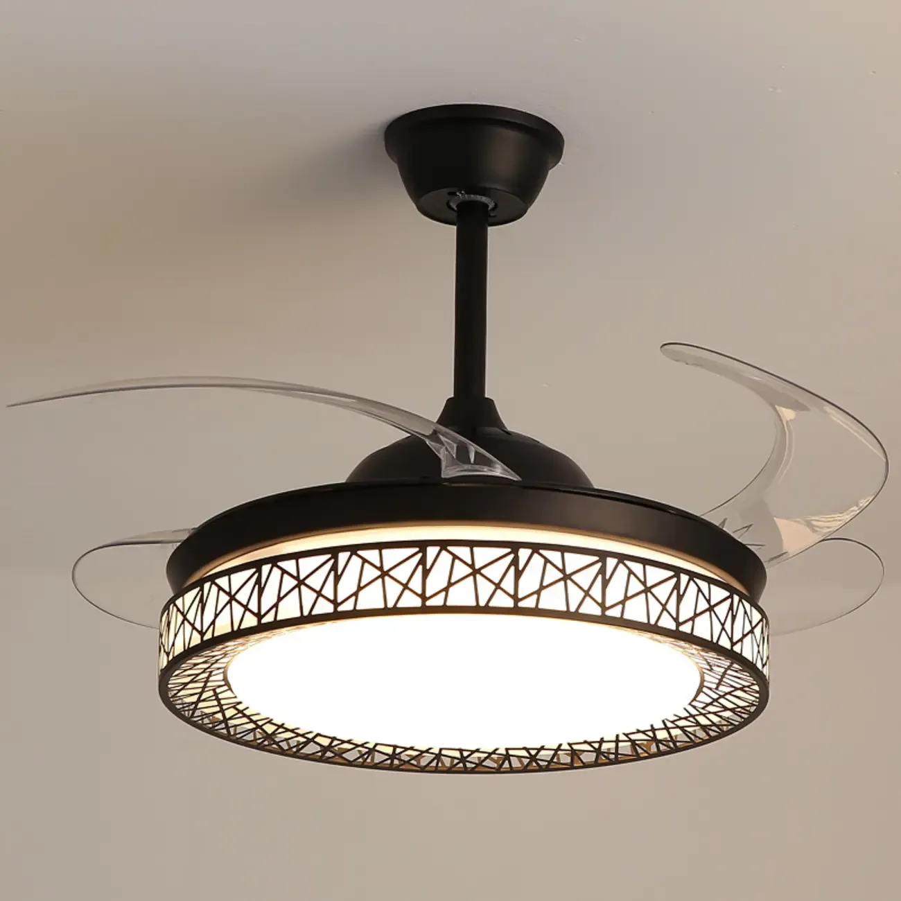 Modern Retractable Blades Ceiling Fan with Light for Living Room