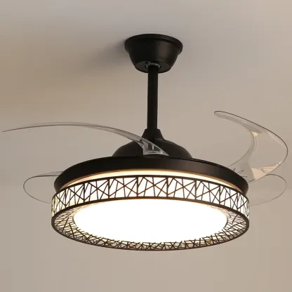 Modern Retractable Blades Ceiling Fan with Light for Living Room
