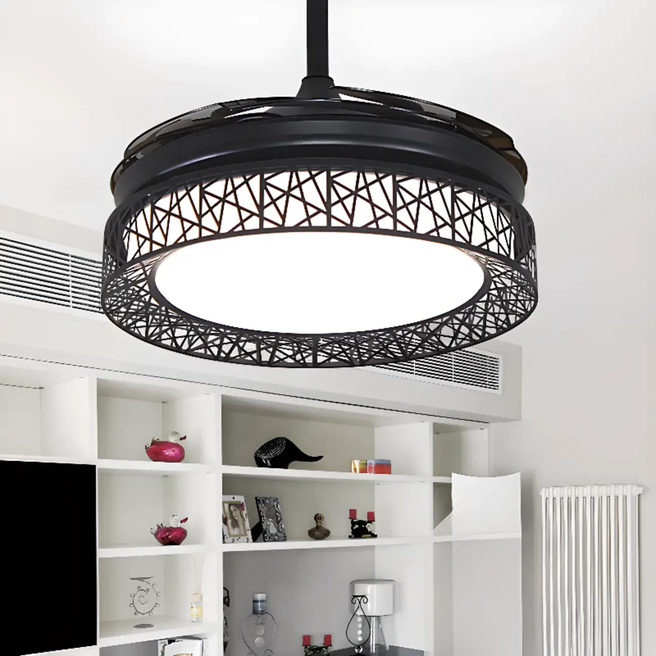 Modern Retractable Blades Ceiling Fan with Light for Living Room