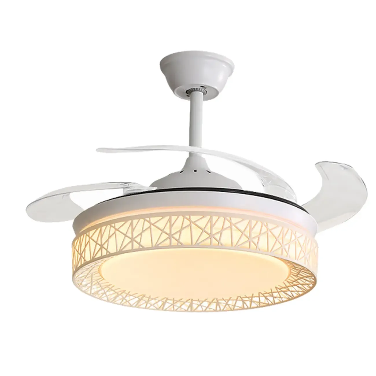 Modern Retractable Blades Ceiling Fan with Light for Living Room