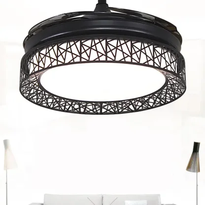 Modern Retractable Blades Ceiling Fan with Light for Living Room