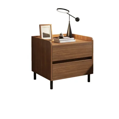 Minimalist Brown Wooden Tray Nightstand with 2 Drawers Image - 6
