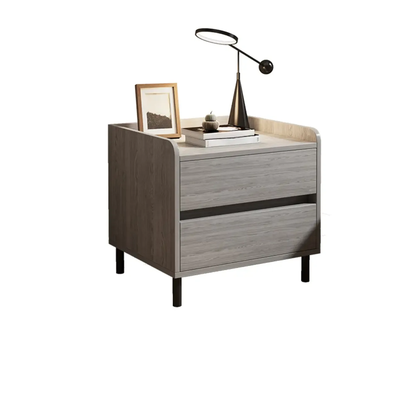 Minimalist Brown Wooden Tray Nightstand with 2 Drawers Image - 7
