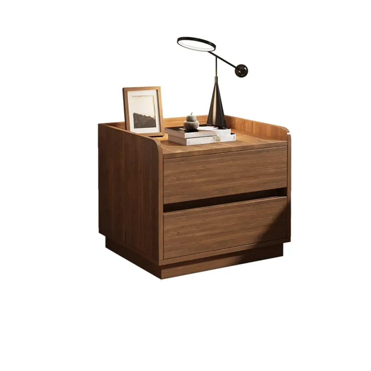 Minimalist Brown Wooden Tray Nightstand with 2 Drawers Image - 8