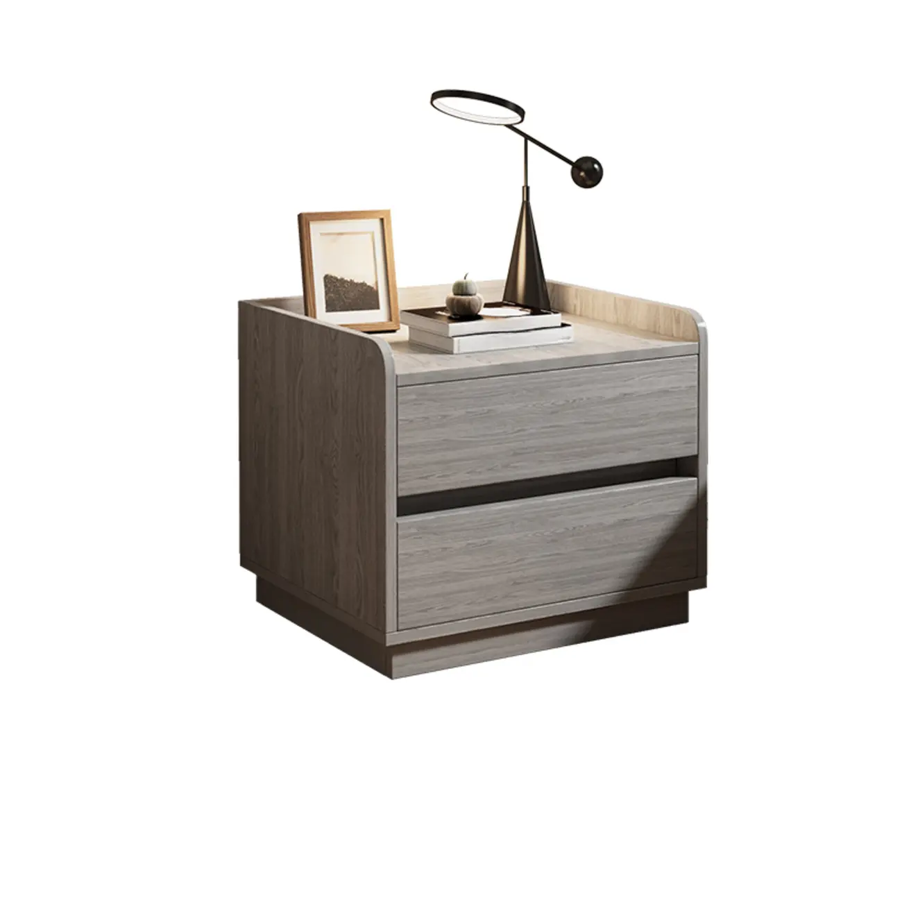 Minimalist Brown Wooden Tray Nightstand with 2 Drawers Image - 9 | homeyfad