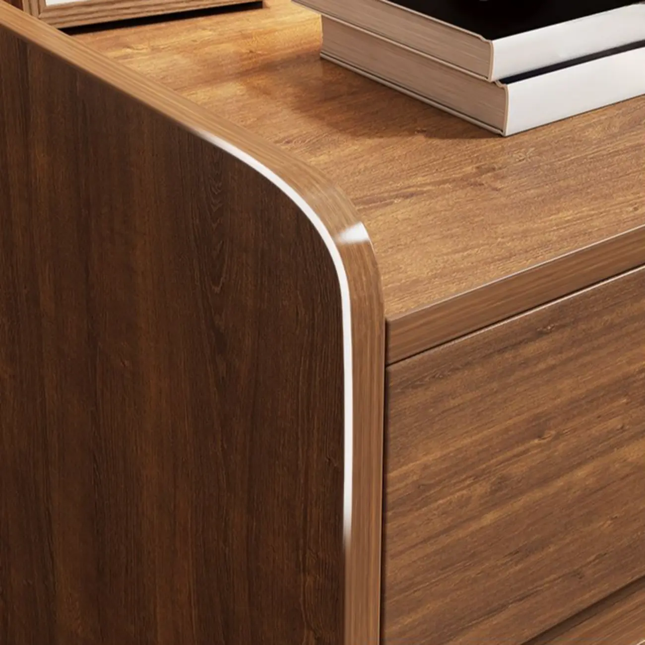 Minimalist Brown Wooden Tray Nightstand with 2 Drawers Image - 3 | homeyfad