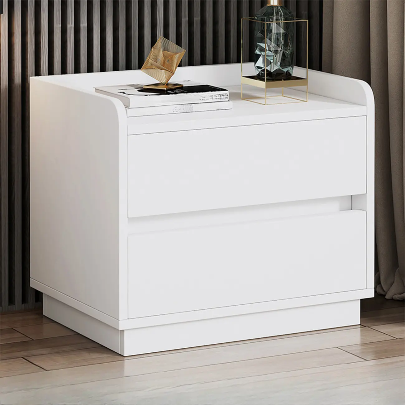 Minimalist Brown Wooden Tray Nightstand with 2 Drawers Image - 11 | homeyfad