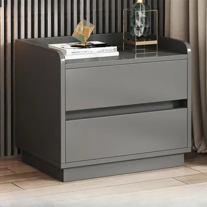 Minimalist Brown Wooden Tray Nightstand with 2 Drawers Image - 10